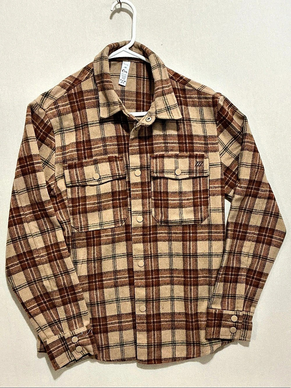 Zara Plaid Shirt Jacket in Brown & Beige Size Medium